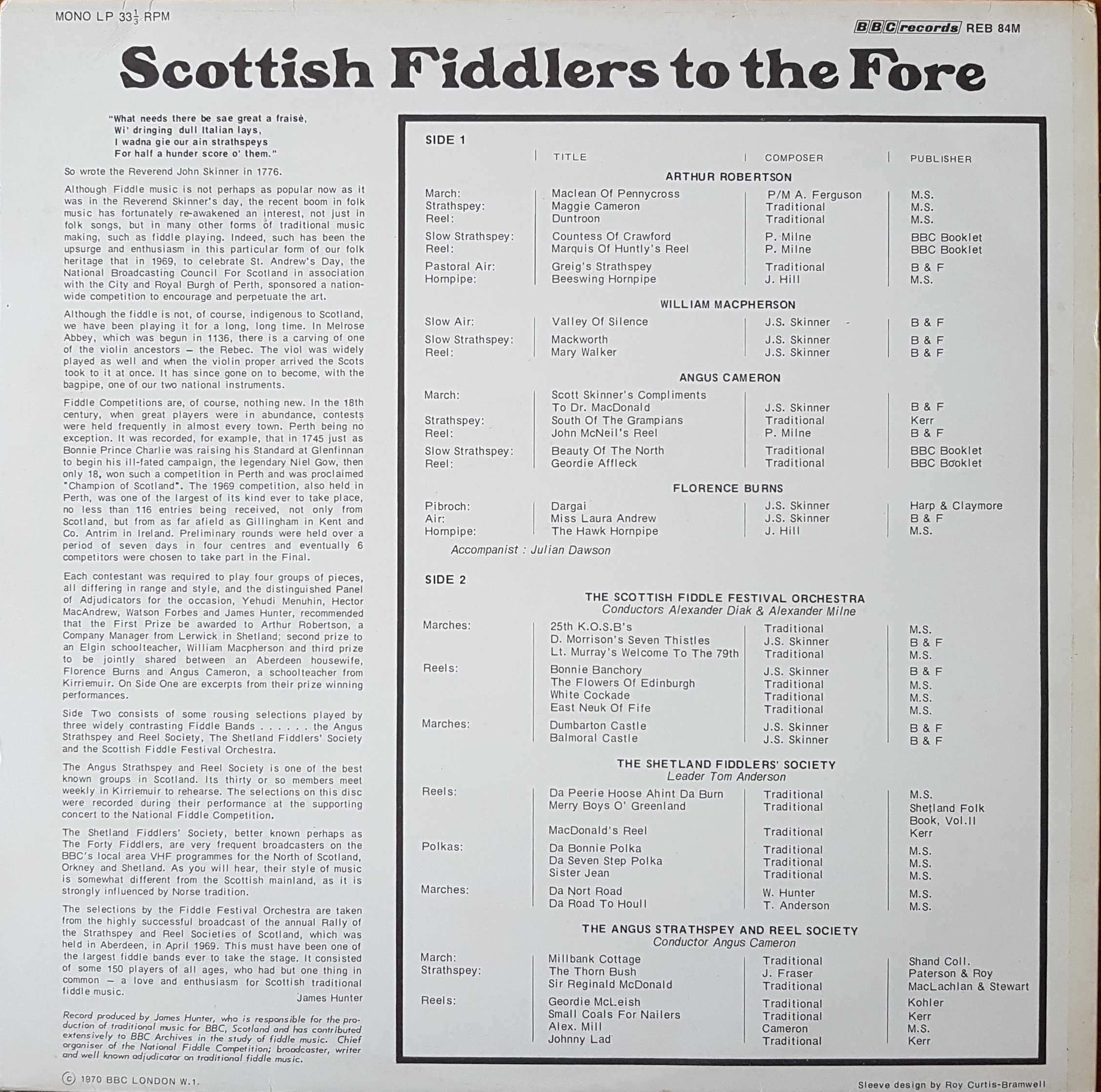 Picture of REB 84 Scottish fiddlers to the fore by artist Various from the BBC records and Tapes library